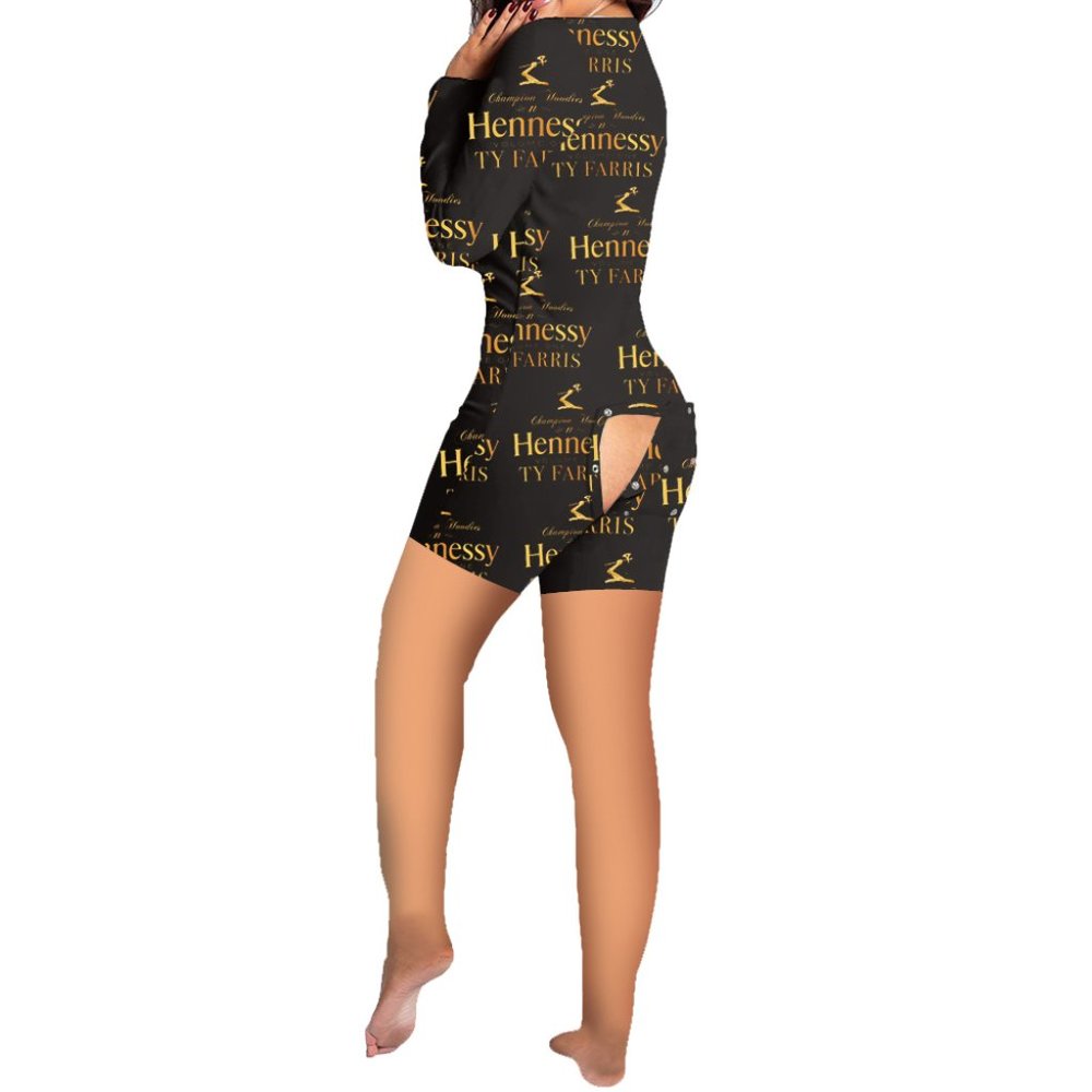 KF712 Black Henney Open Rear Flap Adult Pajama